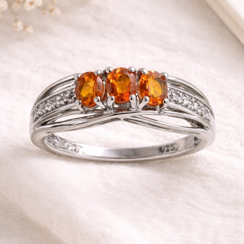 D'Joy Fire Opal Sterling Silver 925 Orange Oval-Cut Ring Size 7